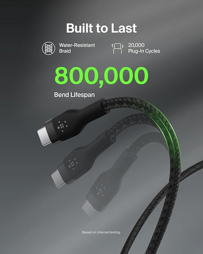 Belkin BoostCharge Pro Flex Braided USB-C to USB-A Cable (1M/3.3FT) USB-IF Certified Fast Charging Cable for iPhone 17, iPhone 17 Pro, iPad, Galaxy S25, Note, Pixel, Nintendo Switch 2 & More - Black