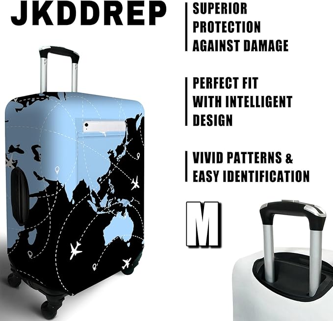 World Plates Travel Luggage Cover, Travel-Themed Suitcase Protector Stretchable, Washable Travel Suitcase Cover (M for 22-24 Inch Luggage)