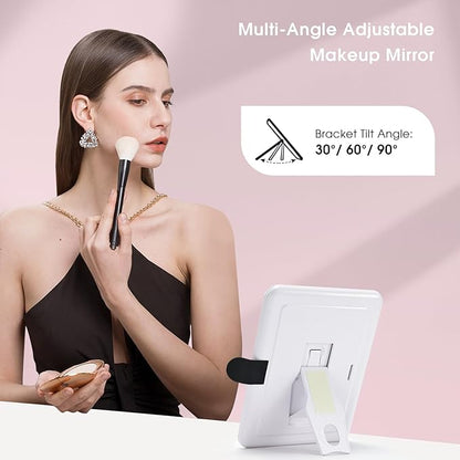 Leather Makeup Case with LED Lighted Mirror 11.4 Inch Travel Makeup Bag Adjustable Brightness in 3 Colors Cosmetic Organizer Artist Storage Bag with Dividers Brush Holder Bag Vanity Shiny Pink