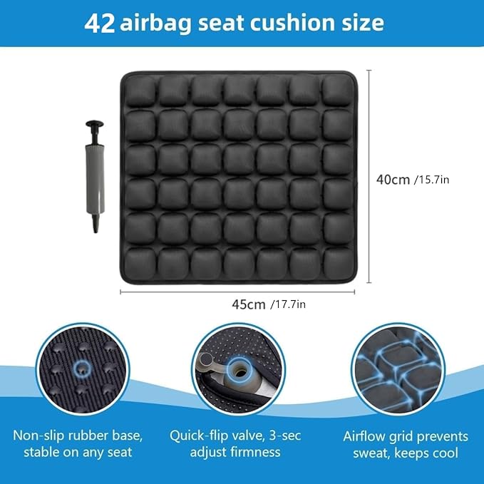 Travel Cushion Airplane Seat,Portable Inflatable Seat Cushion for Long Flights, Car Seat, Office Chairs, and Wheelchair (42 Air Bag with Air Pump and Storage Bag)
