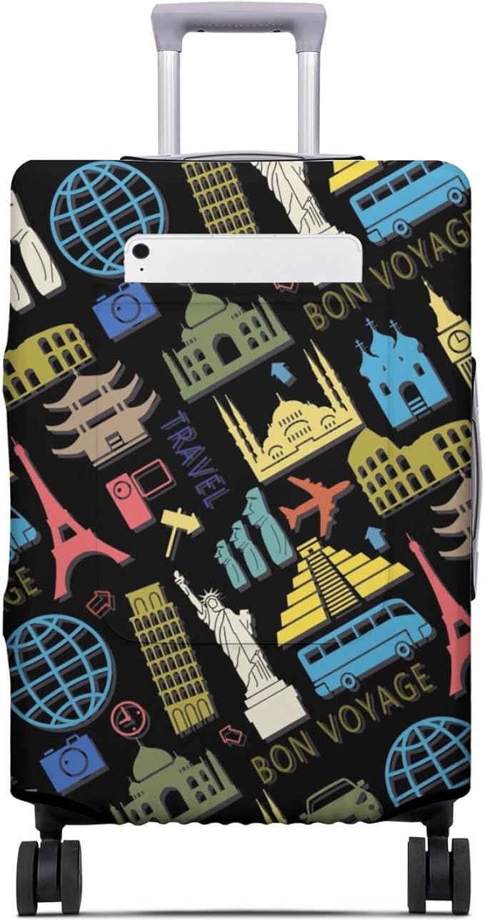 Bon Voyage Travel Luggage Cover, Travel-Themed Suitcase Protector Stretchable, Washable Travel Suitcase Cover (XL for 29-32 Inch Luggage)