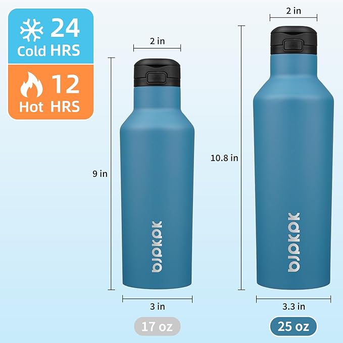 BJPKPK Insulated Water Bottle With Straw 25oz Stainless Steel Water Bottles With 2 Lids And Carry Handle Reusable Travel Metal Thermal Flask,Sea Blue