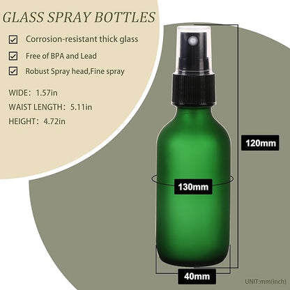 Green Glass Small Spray Bottles 2 oz 24 Packs,Fine Mist Sprayer Pretty Finish,Refillable Containers mini spray bottles for Cleaning Solutions and Skin Care (Green Frosted 24pcs)