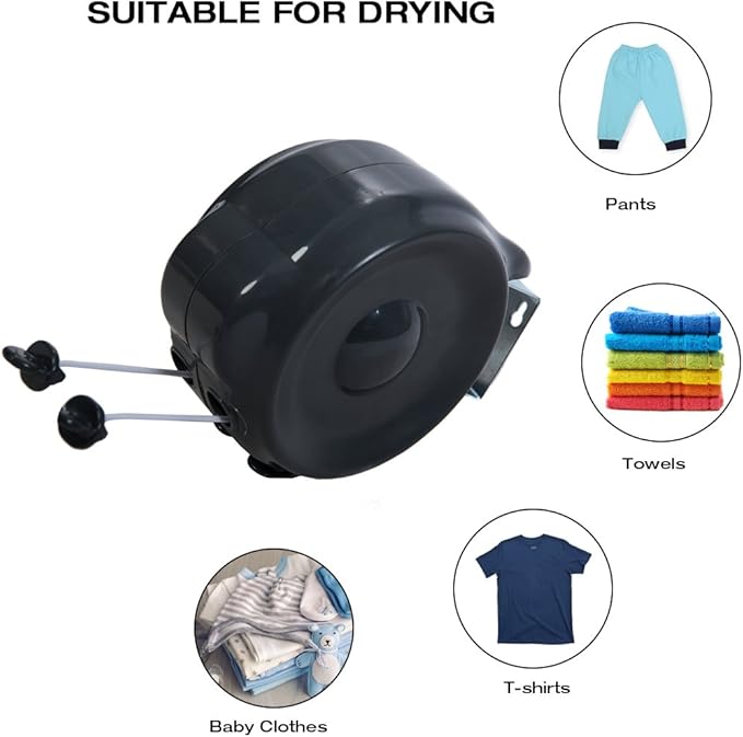 JS HANGER Retractable Clothesline Outdoor Indoor Laundry Line - 99 FT Double Lines Heavy Duty Wall Mounted Washing Line, Portable Clothes Drying Line with 24pcs Free Pegs (Black)