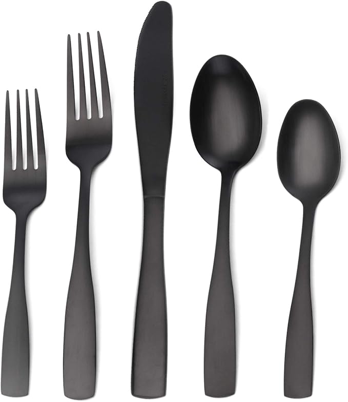 Matte Black Silverware Set, Satin Finish 40-Piece Stainless Steel Flatware set, Tableware Cutlery Set Service for 8, Utensils for Kitchens, Dishwasher Safe