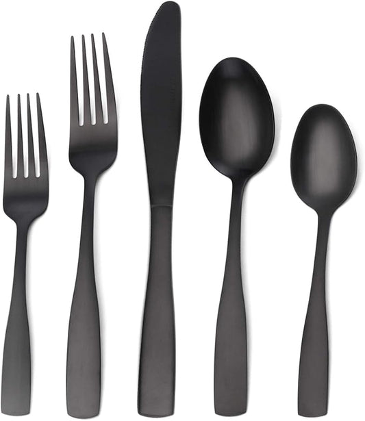 Matte Black Silverware Set, Satin Finish 40-Piece Stainless Steel Flatware set, Tableware Cutlery Set Service for 8, Utensils for Kitchens, Dishwasher Safe