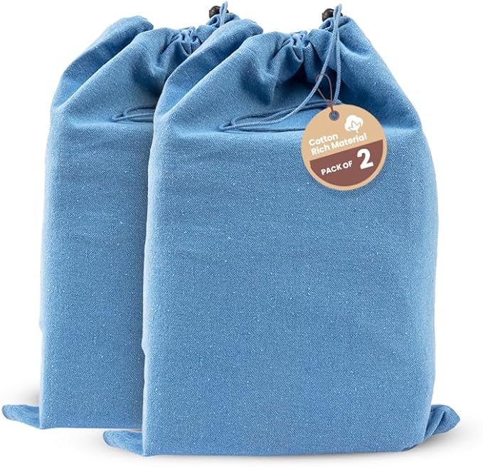 LFH Cotton Rich Shoe Storage Bags with Drawstring, Dustproof Breathable Reusable Organizer, Perfect For Travel, Dorm, Hotel, College, Gym, Easy to Carry, Machine Washable 8"x17" (Pack of 2) - Sky Blue