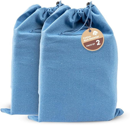 LFH Cotton Rich Shoe Storage Bags with Drawstring, Dustproof Breathable Reusable Organizer, Perfect For Travel, Dorm, Hotel, College, Gym, Easy to Carry, Machine Washable 8"x17" (Pack of 2) - Sky Blue