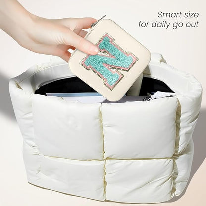 SANDJEST Personalized Jewelry Box, White Travel Jewelry Box with Initial N, Small Monogrammed Jewelry Case Organizer for Girls Women Teen Kids, Mini Travel Essentials Gifts for Birthday Christmas