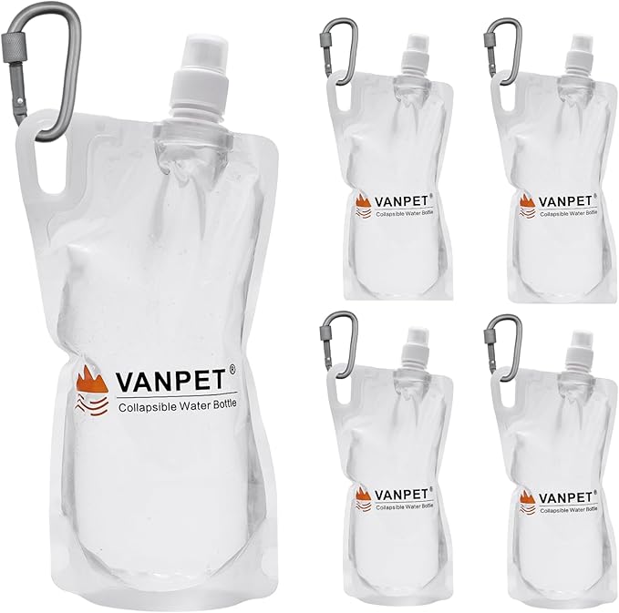 1L Hiking Collapsible Water Bottles, 33OZ BPA-Free Plastic Flasks, Reusable Drink Bags, Foldable Backpacking Water Bottle for Travel Camping Hiking (4-Pack)