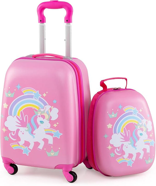 Goplus 2PC Kids Luggage, 12" & 16" Kids Carry On Luggage Set with 4 Spinner Wheels, Lightweight Rolling Spinner Suitcase for Children Toddlers Boys and Girls Travel