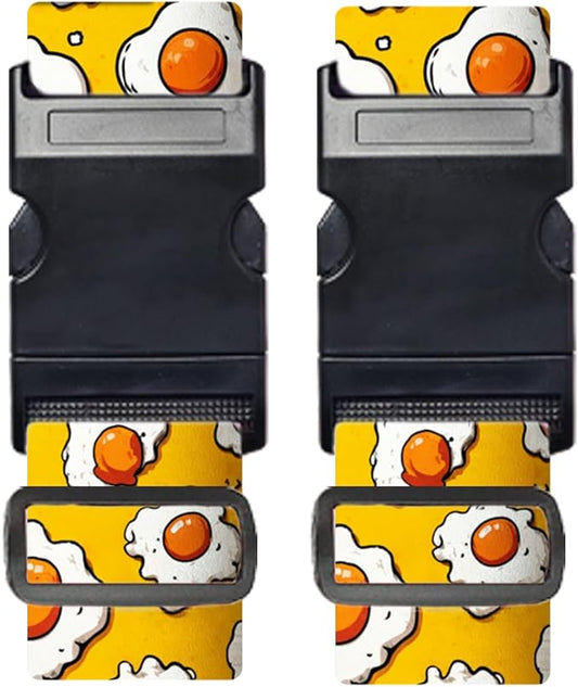 Nuxovilar Luggage Straps of 2 Set Fried Eggs Pattern, 1.96x90.5 inches - Luggage Straps for Suitcases, Perfect for Food Lovers, Short Trips, Daily Travel
