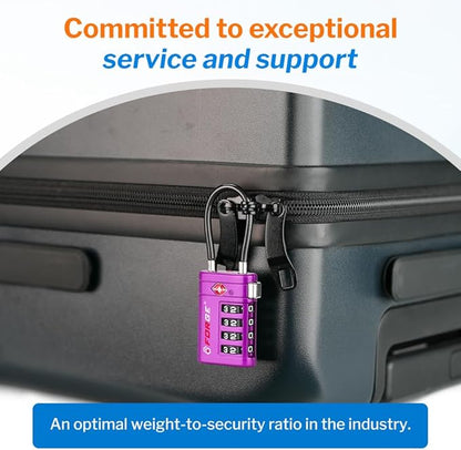 Forge TSA Approved Luggage Locks 4 Digit Combination TSA Travel Locks with TSA008, Open Alert Indicator, Zinc Alloy Body for Luggage, Suitcase, Backpack, and More. Purple 2 Locks.