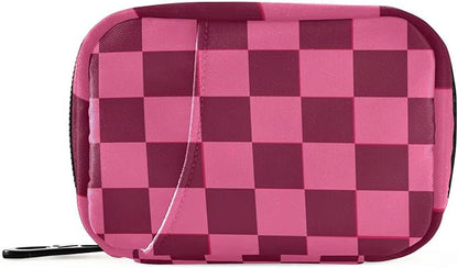 Checkered Hot Pink Cute Pill Organizer Weekly Travel Pill Box 7 Day Large Capacity Pill Dispenser Case with 8 Pill Container Daily Pill Box Organizer Vitamin Holder Pill Bot