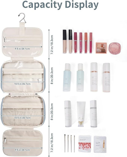 Narwey Hanging Toiletry Bag for Women Travel Makeup Bag Organizer Toiletries Bag for Travel Size Essentials Accessories Cosmetics (Greyish Blue (Medium))