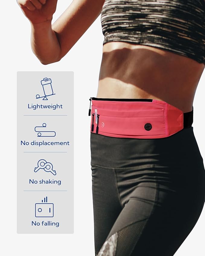 WATERFLY Running Belt Fanny Pack: Runner Marathon Jogging Waist Pack Sport Workout Exercise Fitness Phone Holder Belt for Men Women Jogger Slim Waistband Black
