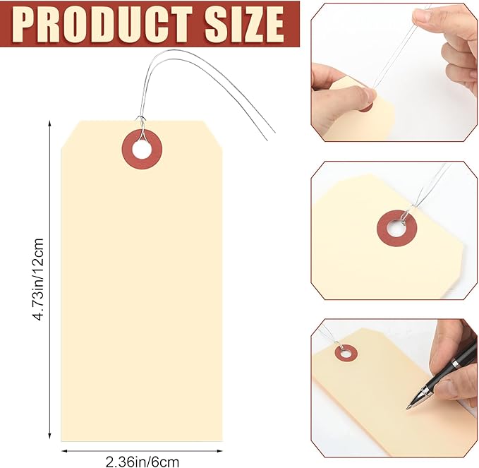1000 Pcs Blank Manila Shipping Tags with Wire 4 3/4" x 2 3/8" Paper Hang Luggage Price Asset Gift Label Tags (Yellow)