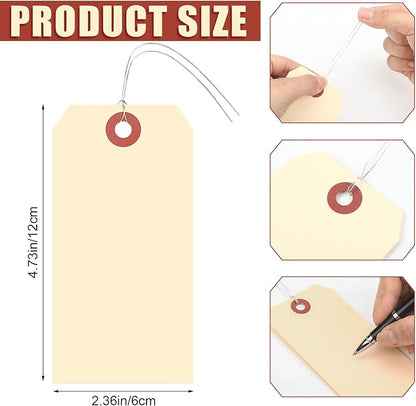 1000 Pcs Blank Manila Shipping Tags with Wire 4 3/4" x 2 3/8" Paper Hang Luggage Price Asset Gift Label Tags (Yellow)