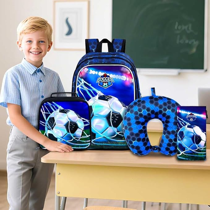 AGSDON 5 Piece Kids Luggage Set for Boys, Cute Rolling Wheels Suitcase for Toddler, Children Travel Carry on Suitcase - Football