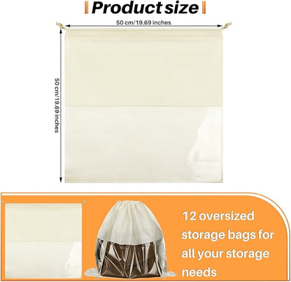 Shappy 12 Pcs Dustproof Drawstring Bags Purse Dust Storage Bags for Handbags Covers Non Woven Fabric Cloth Pouch String Packing Organizer Shoe Pouch(Large,Beige)