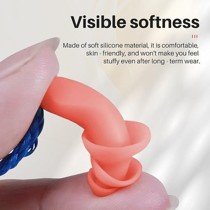 100 Pairs Silicone Corded Ear Plugs SNR 32dB - Reusable Noise Reduction Earplugs with String,Individually Wrapped,for Work & Construction Site,Orange