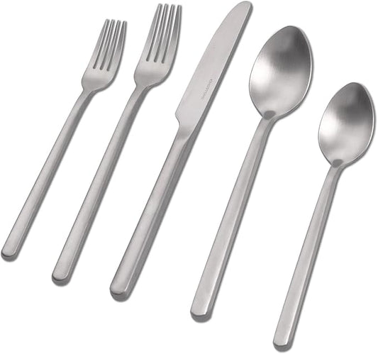 KINGSTONE 30 Pieces Silverware Set, Flatware Cutlery Set for 6, 18/10 Stainless Steel Silverware Utensils Minimalist Design Dishwasher Safe, Matte Silver