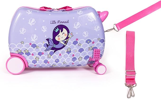 MILK&MOO Rideable Kids Suitcase Little Mermaid, Fun and Safe, Durable, Spacious and Ergonomic Design, 360° Swivel Wheels, for Children Aged 2-6 Years, 21 L, Maximum Riding Weight 50kg / 110 Lb