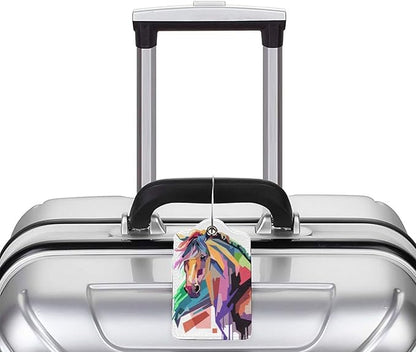 Horse Luggage Tags Set of 2 Suitcases Tags, Leather Bag Tags Artistic Animals Pattern Backpack Travel Bag, Cool Name Labels Identifiers Baggage Tags Women Girls Men Boys, 4.6 x 2.7 In