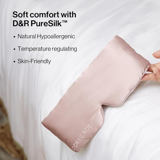 Dore & Rose Deep Sleep Mask Light Blocking, 23 Momme Mulberry Silk Eye Mask, Ultra Soft, Adjustable - Travel Sleeping Mask for Men & Women - Lotus
