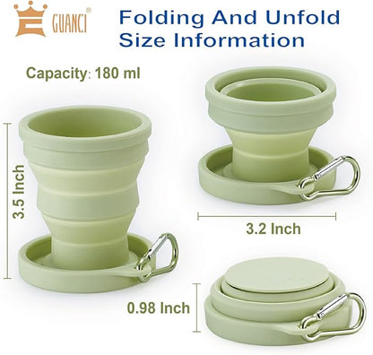GUANCI Silicone Collapsible Travel Cup Set Silicone Folding Camping Cup with Lids Foldable Drinking Cup Sets Portable Dishwasher Safe for Outdoor Hiking Travel Sport
