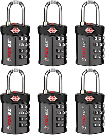 Forge TSA Approved Luggage Locks for Air Travel, Gym Lockers, School Lockers, Pelican Cases, Easy Read Dials, Durable Alloy Body, Black 6 Pack.