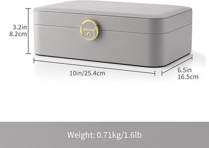 Vlando Jewelry Boxes for Women,2 Layers Jewelry Box with Lock,Birthday Gifts for Women Girls,Jewelry Organizers for Earrings Necklace,Rings Storage Grey