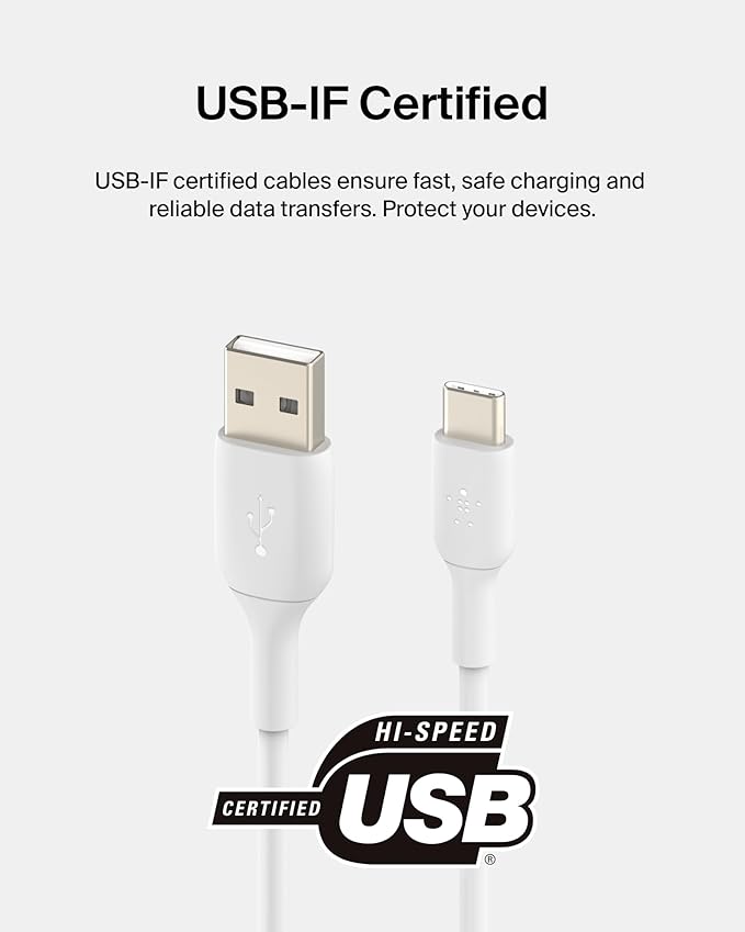 Belkin BoostCharge USB-C to USB-A Cable (2M/6.6ft) for iPhone 16, iPhone 16 Pro, iPhone 16 Pro Max, Samsung Galaxy S25, S24, Pixel 9 & 8, iPad Pro, Nintendo Switch 2, Carplay & More - White (2-Pack)