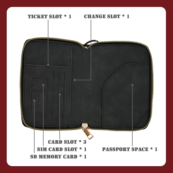 Passport Holder with Tether and Carabiner Clip to Prevent Loss and Theft, Rfid Passport Holder for Travel, Passport Cover, Wallet & Case for Men and Women (With Tether and Carabiner)