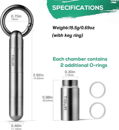 TISUR Small Keychain Pill Holder, Titanium Pill Case Waterproof Pill Fob for Travel Purse Pocket, Portable Pill Container Box Pill Organizer Tube
