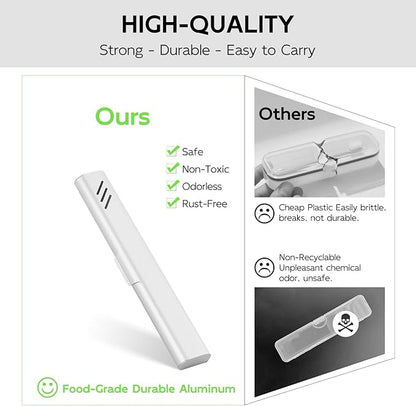 Travel Toothbrush Case, 2Pack Portable Toothbrush Holders, Durable Aluminum Toothbrush Storage Box, Small Breathable Manual Toothbrush Container for Traveling, Camping, Business Trip - Sliver