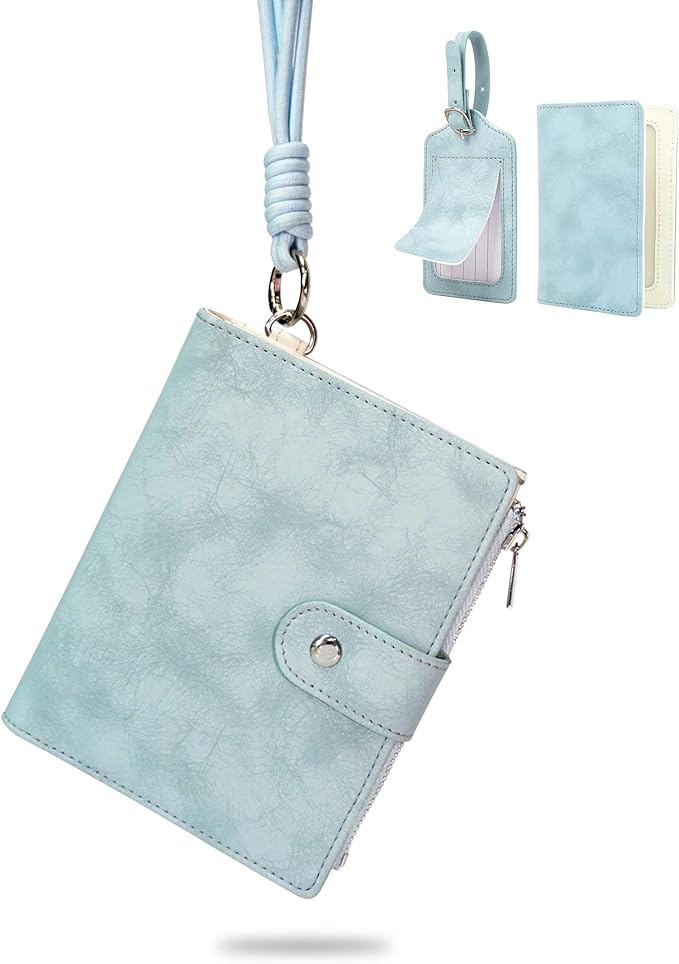 Passport Wallet for Travel, Luxury Vegan Leather RFID Blocking Passport Holder & luggage tag for Women Men, Wristlet Wallet with Zipper Pocket, Couple Travel Essentials