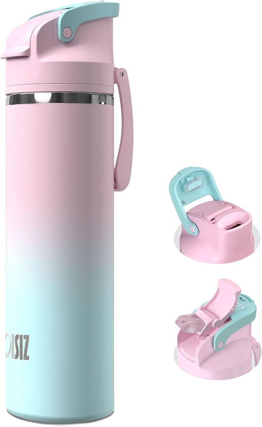 OISIZ Insulated Water Bottle 24 oz with 2 in 1 Spout and Straw Lid,One Click Safety Lock,100% Leakproof,Keep Cold 24H,Vacuum Stainless Steel Water Bottle for School,Travel and Sports,Dishwasher Safe