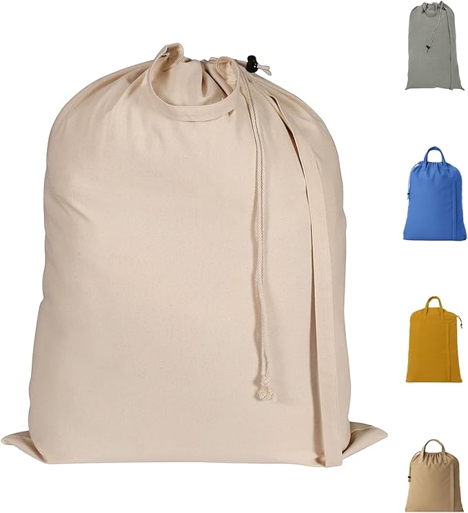 LFH Home Cotton Canvas Extra Large Laundry Bag with Handle, Heavy Duty Drawstring Closure Washable Laundry Bags School Travel, Home, Hotel, College Dorm, Organizer Sack, 24x36-Natural Thanks Giving