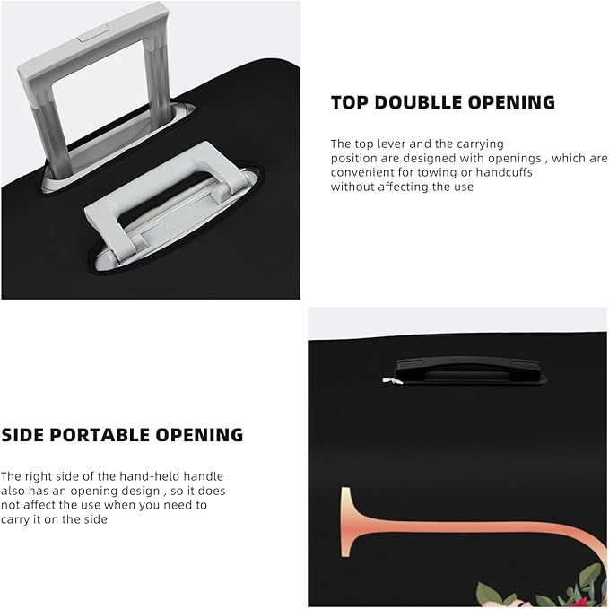 Floral Letter U Travel Luggage Cover Spandex Suitcase Protector Elastic Washable Stretch Suitcase Cover,Size L(Fit 25-28inch Suitcase)