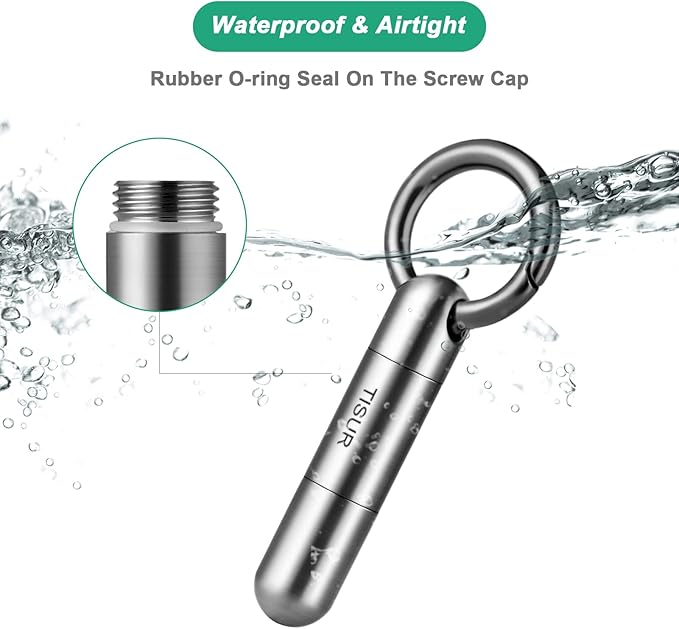 TISUR Small Keychain Pill Holder, Titanium Pill Case Waterproof Pill Fob for Travel Purse Pocket Pill Container Box,Small Pill Organizer