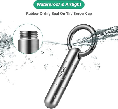 TISUR Small Keychain Pill Holder, Titanium Pill Case Waterproof Pill Fob for Travel Purse Pocket Pill Container Box,Small Pill Organizer