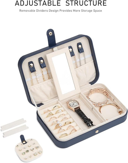 Travel Jewelry Case, Jewelry Box Small PU Leather Portable, Jewelry Travel Case for Rings Earrings Necklaces Bracelets Watch, Navy A