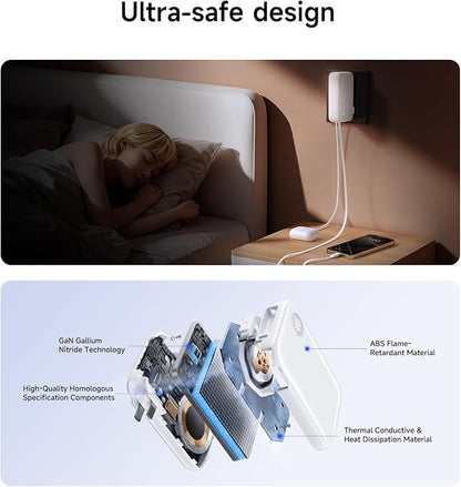 HOU 10000mAh Portable Power Bank with Retractable USB-C Cable, 35W Fast Charging, Dual Device Charging, Foldable Wall Plug, FCC/UL Certified 3 in 1 PD Charger for iPhone, Samsung, iPad, etc