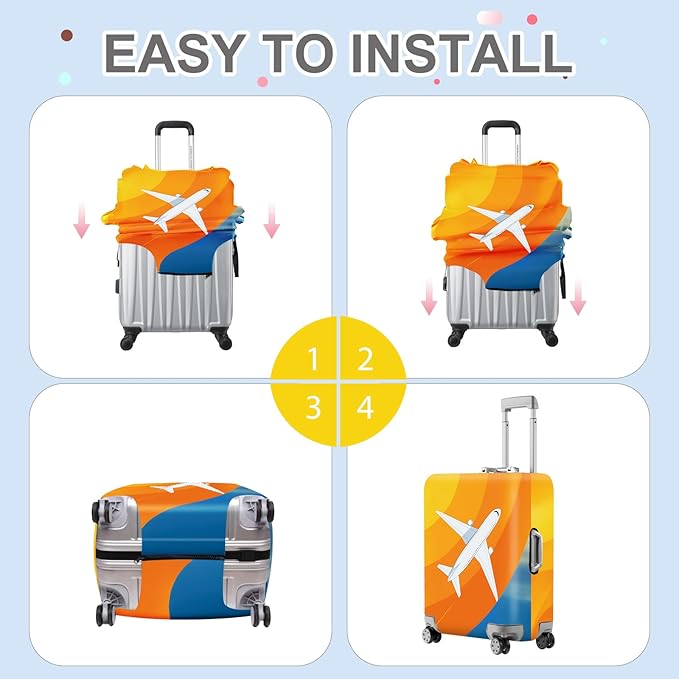ANNA QUEEN Airplane in the Sky Luggage Cover, Minimalist Airplane & Orange Design, Stretchable, Washable Travel Sleeve for 20-34 Inch Luggage