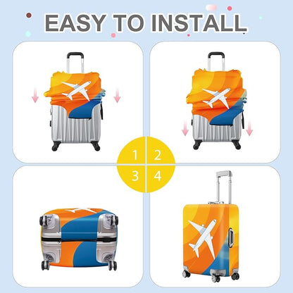 ANNA QUEEN Airplane in the Sky Luggage Cover, Minimalist Airplane & Orange Design, Stretchable, Washable Travel Sleeve for 20-34 Inch Luggage