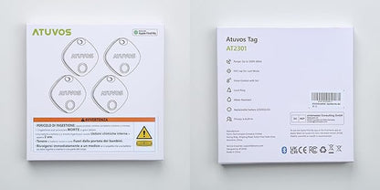 ATUVOS Air Tracker Tags-4 Pack, Bluetooth Luggage Tracker Works with Apple Find My APP (iOS Only, Not for Android), Keys Finder and Item Locator for Luggage, Backpack, Suitcases, Replaceable Battery