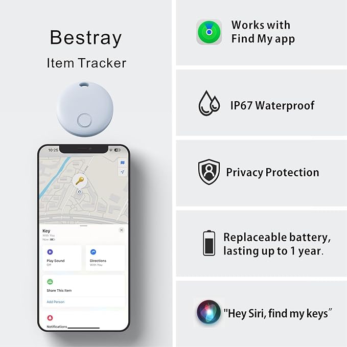 Air Tracker 4 Pack, Smart Bluetooth Tracker Works with Apple Find My (iOS Only), Item Finder Locator for Keys, Luggage, Backpack, IP67 Waterproof