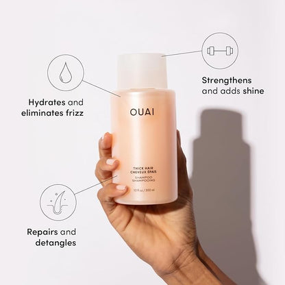 OUAI Thick Hair Shampoo and Conditioner Set - Sulfate Free Shampoo and Conditioner for Thick Hair Care - Moisturizes, Strengthens & Fights Frizz - Made with Keratin & Shea Butter (10 Fl Oz)