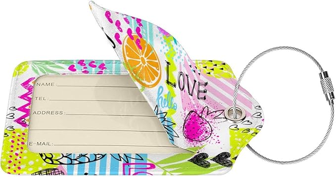 2 Pieces Funny Fruits Luggage Tags for Suitcases Women Girls, Colorful Bag Tags with Pineapple, Strawberry, Love Pattern, Cute Leather Labels Privacy Protection Travel Tag
